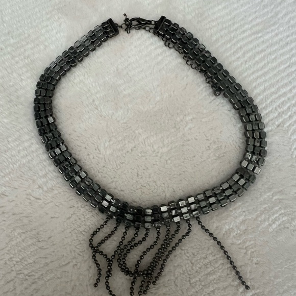 NWOT Black Rhinestone Crystal Bib Choker Collar Gunmetal Necklace - Picture 5 of 5